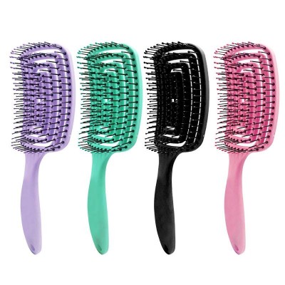 Private label Black Wet/dry Use Curved Comb Curly Anti-Static Labyrinth Detangle Flexible Vent Large Natural Hair Brush