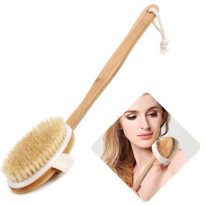 Private Label Detachable Long Handle Massage Wood Natural Bristle Dry Skin Bath Body Brush